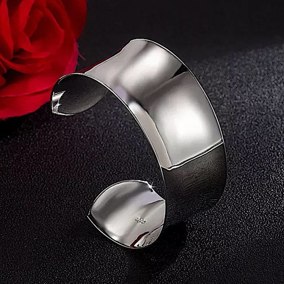 Wide Cuff Sterling Silver  Bangle  Bracelet  STAMPED .925 - Picture 3 of 6